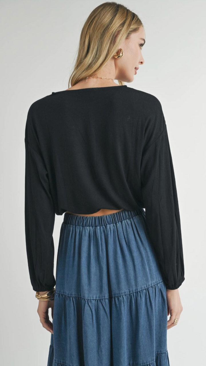 Black Elastic Hem Knit Bubble Top