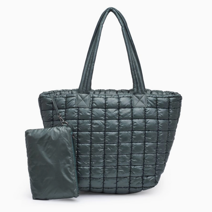 Hunter Green Quilted Puffer Nylon Tote