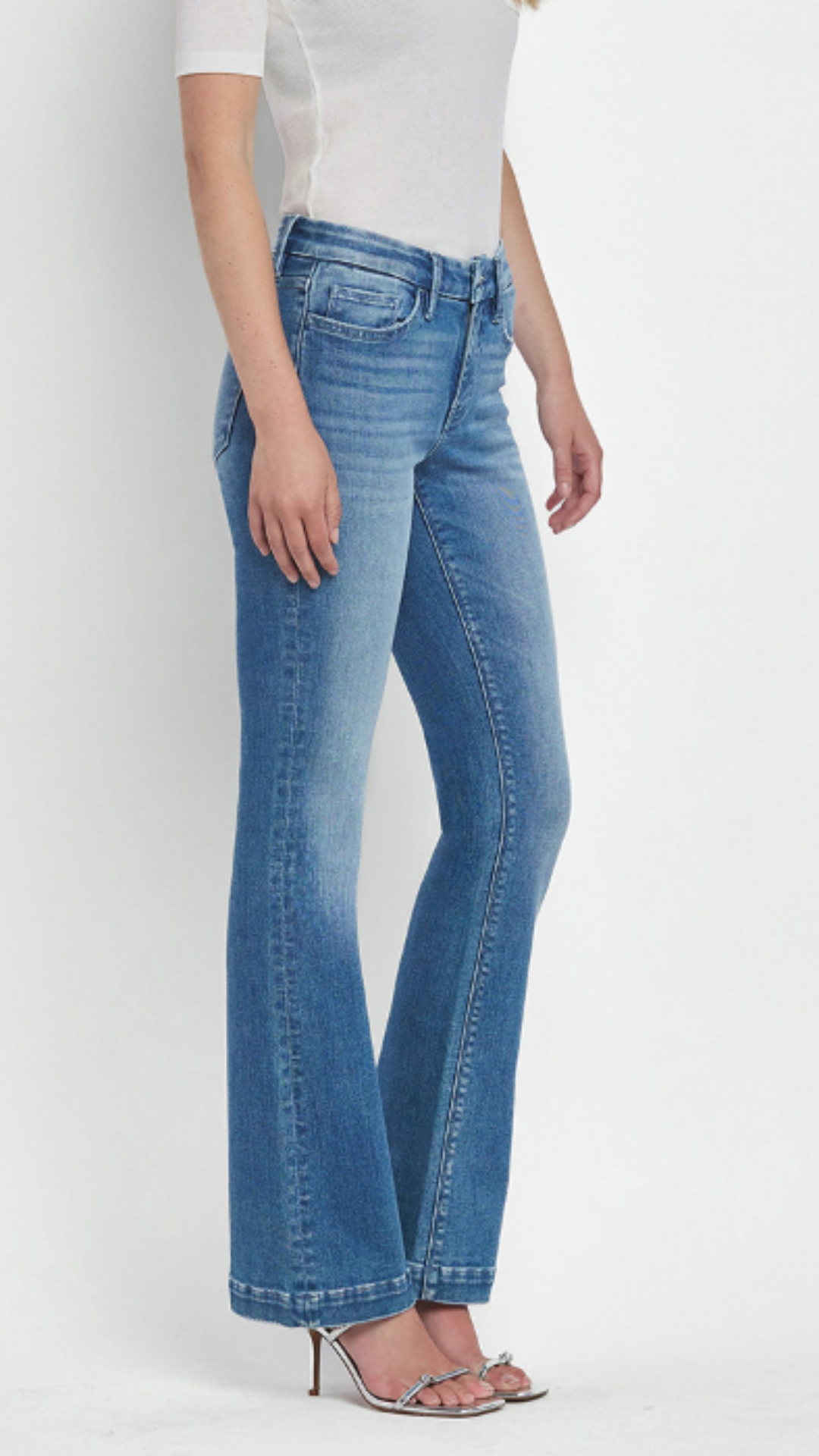 Mid Rise Medium Wash Trouser Hem Bootcut Jeans