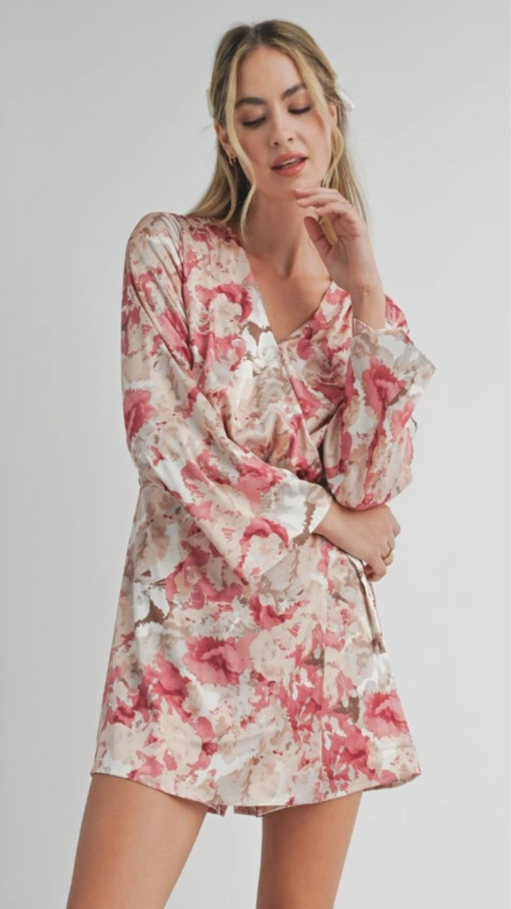 Surplice Overlap Floral Romper