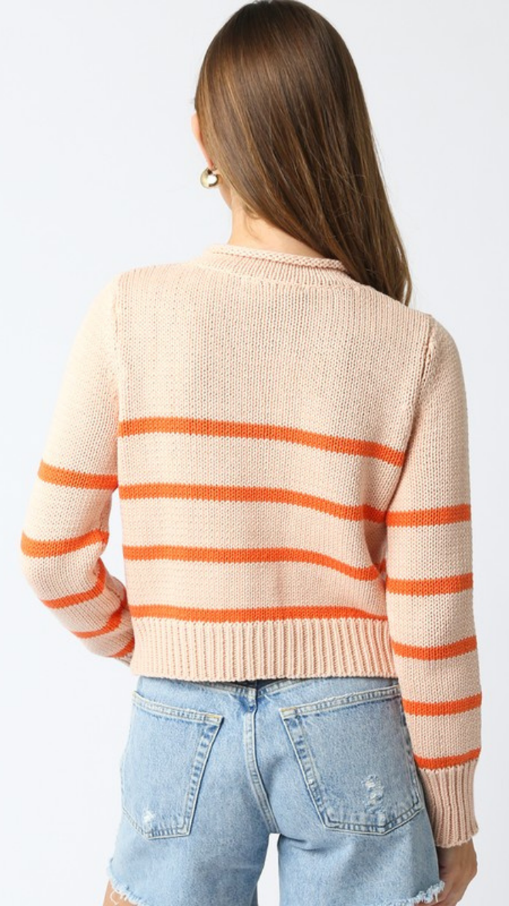 Blush Orange Stripe Cotton Sweater