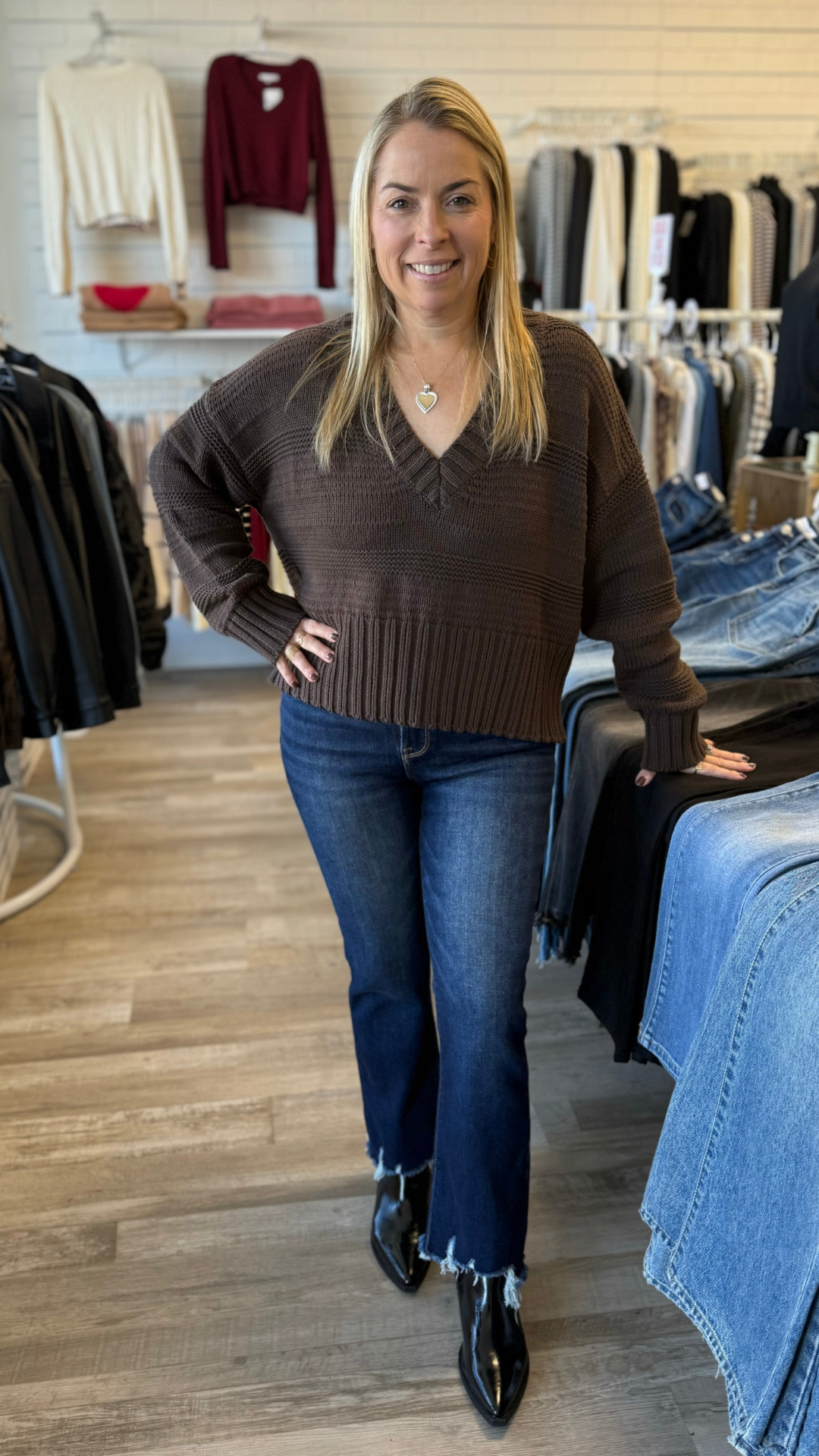 Coffee Bean V Neck Sweater