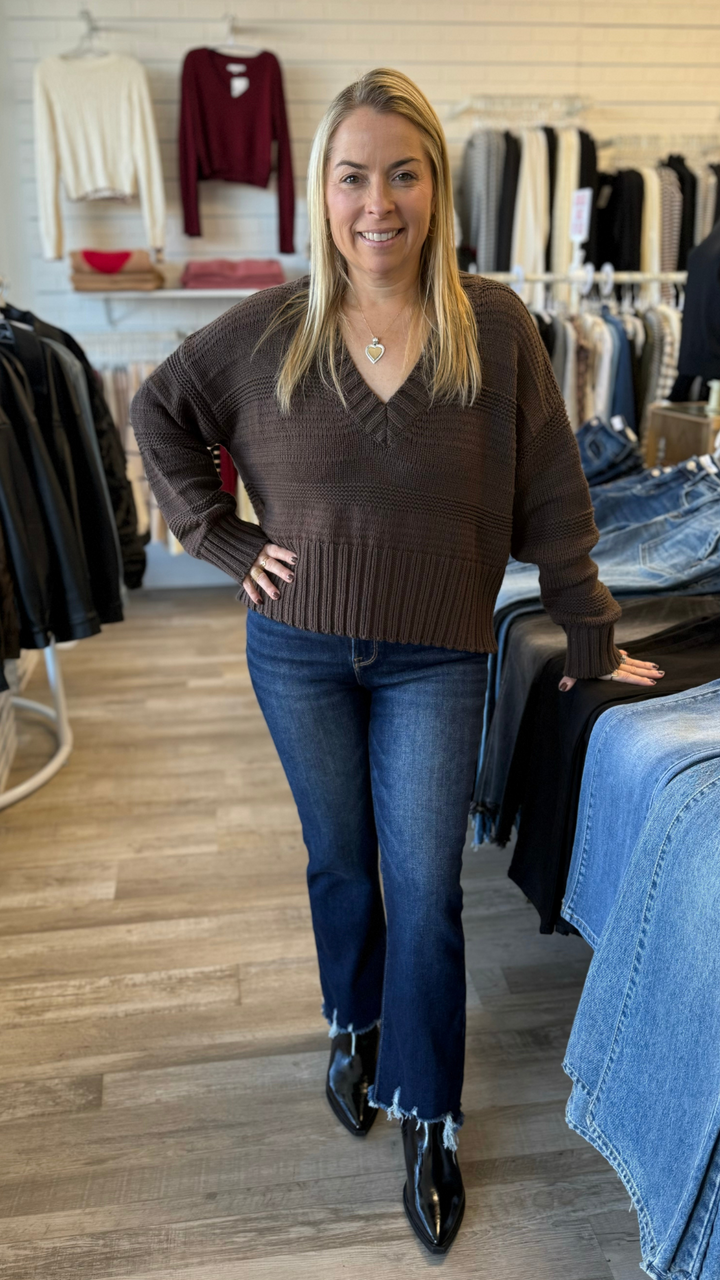 Coffee Bean V Neck Sweater