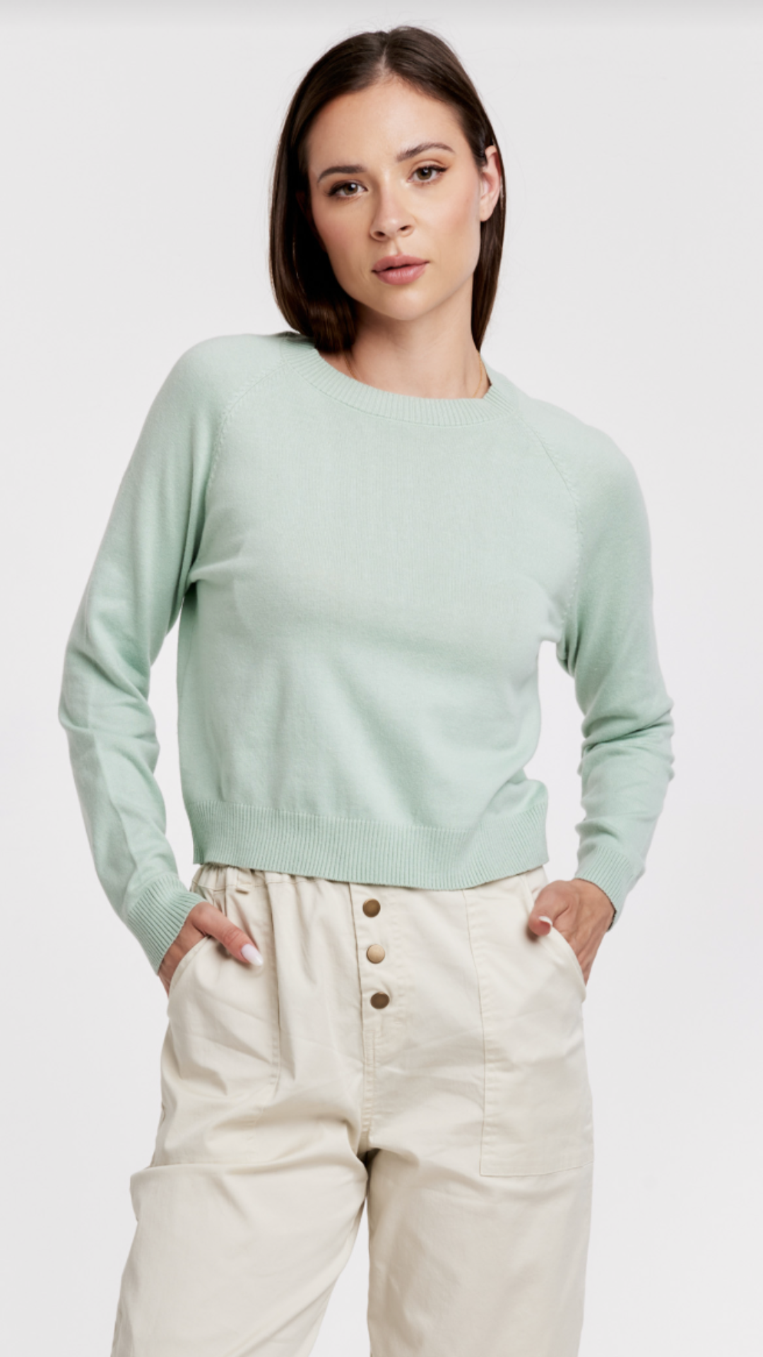 Aquamarine Crew Neck Raglan Sleeve Sweater