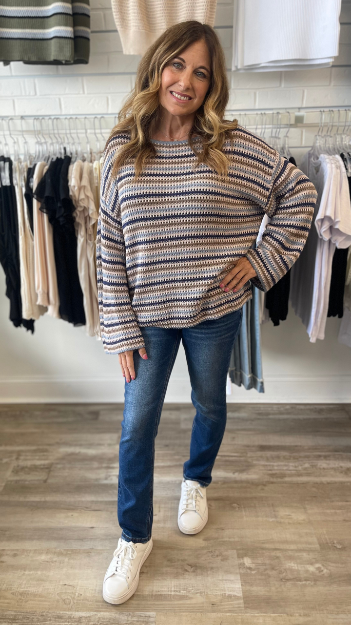 Oversized Boat Neck Stripe Sweater