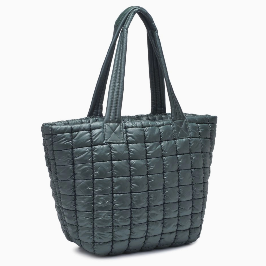 Hunter Green Quilted Puffer Nylon Tote