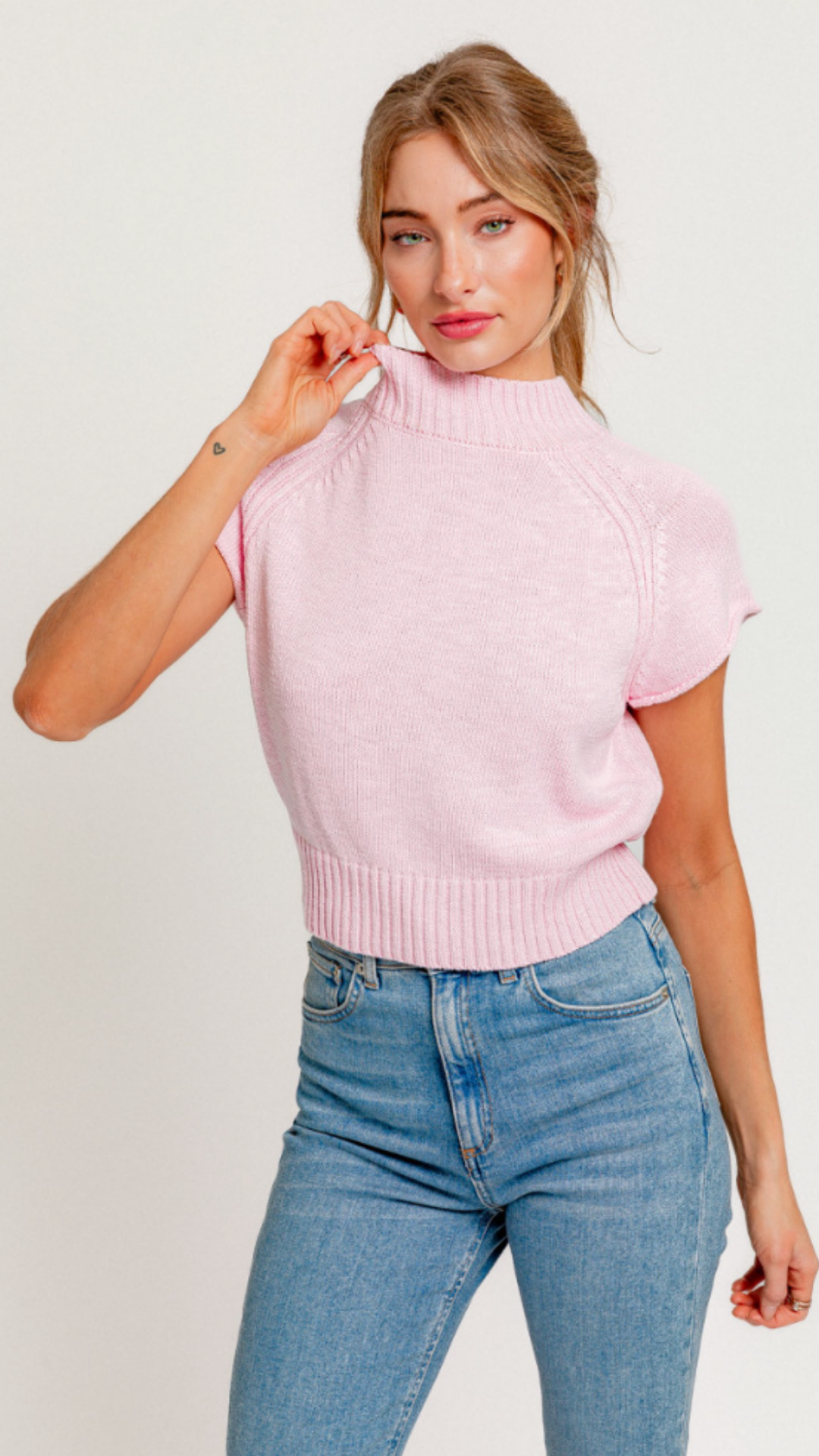 Light Pink Mock Neck Sweater Top