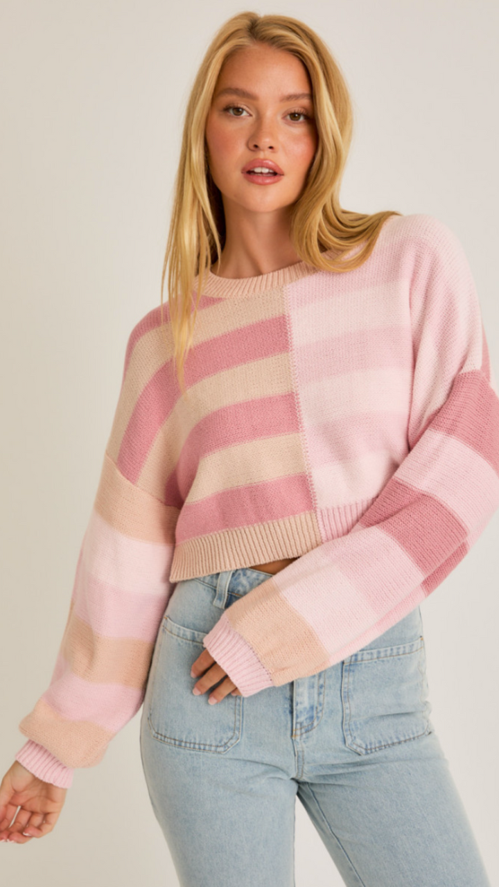 Light Pink Cropped Colorblock Sweater