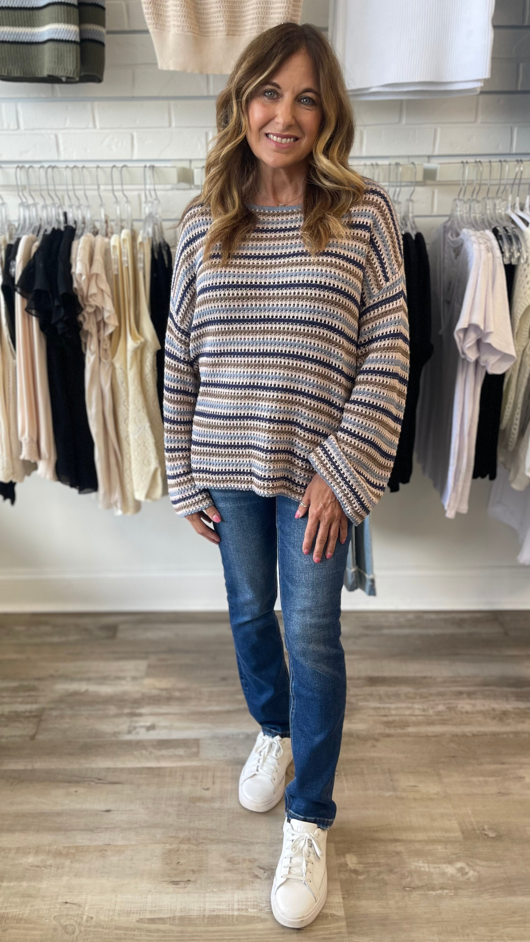 Oversized Boat Neck Stripe Sweater