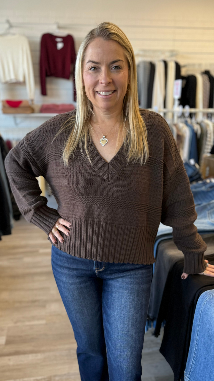 Coffee Bean V Neck Sweater