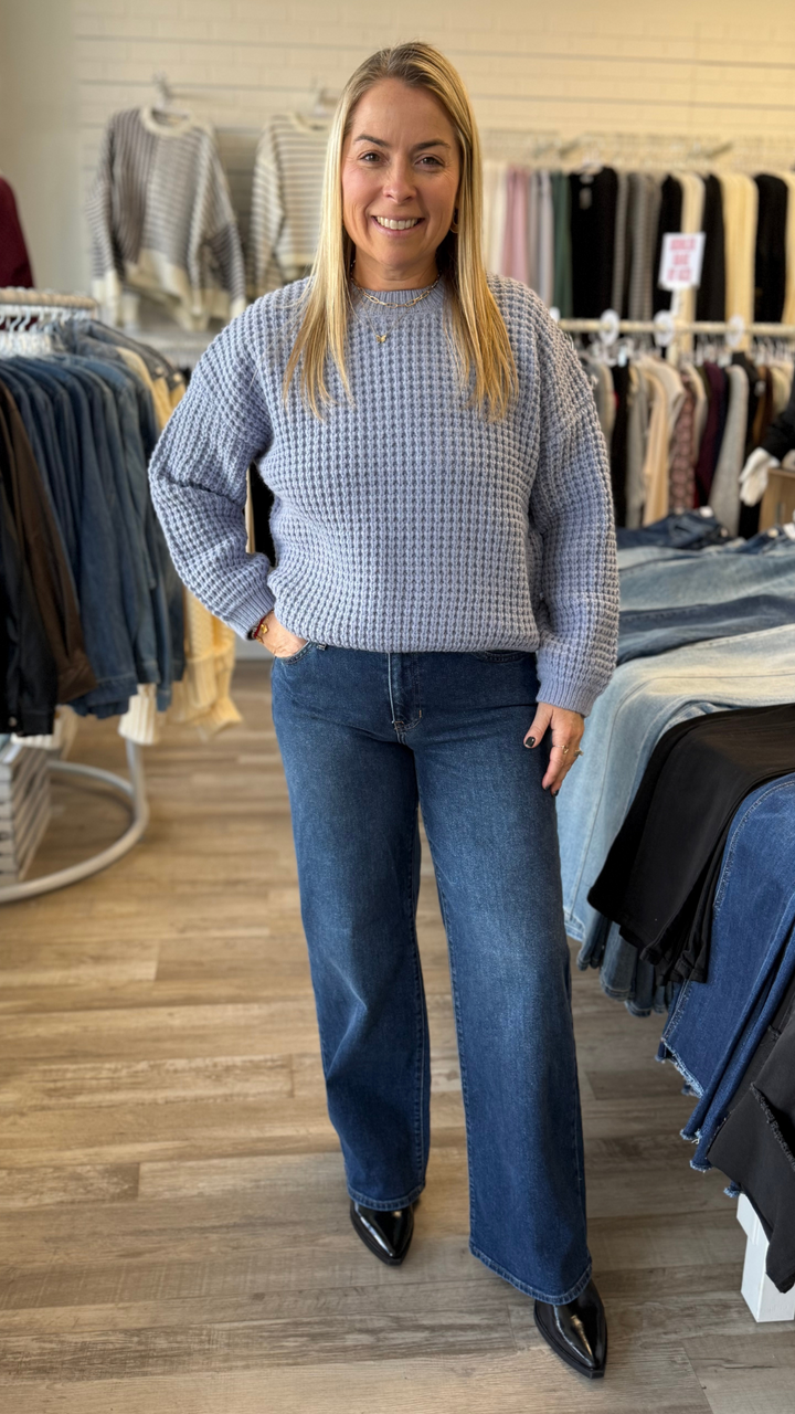 Dusty Blue Waffle Knit Pullover