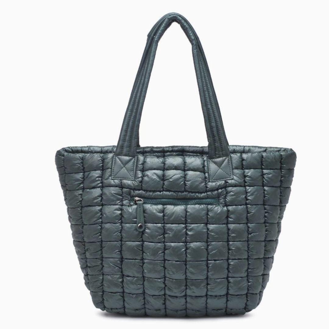 Hunter Green Quilted Puffer Nylon Tote