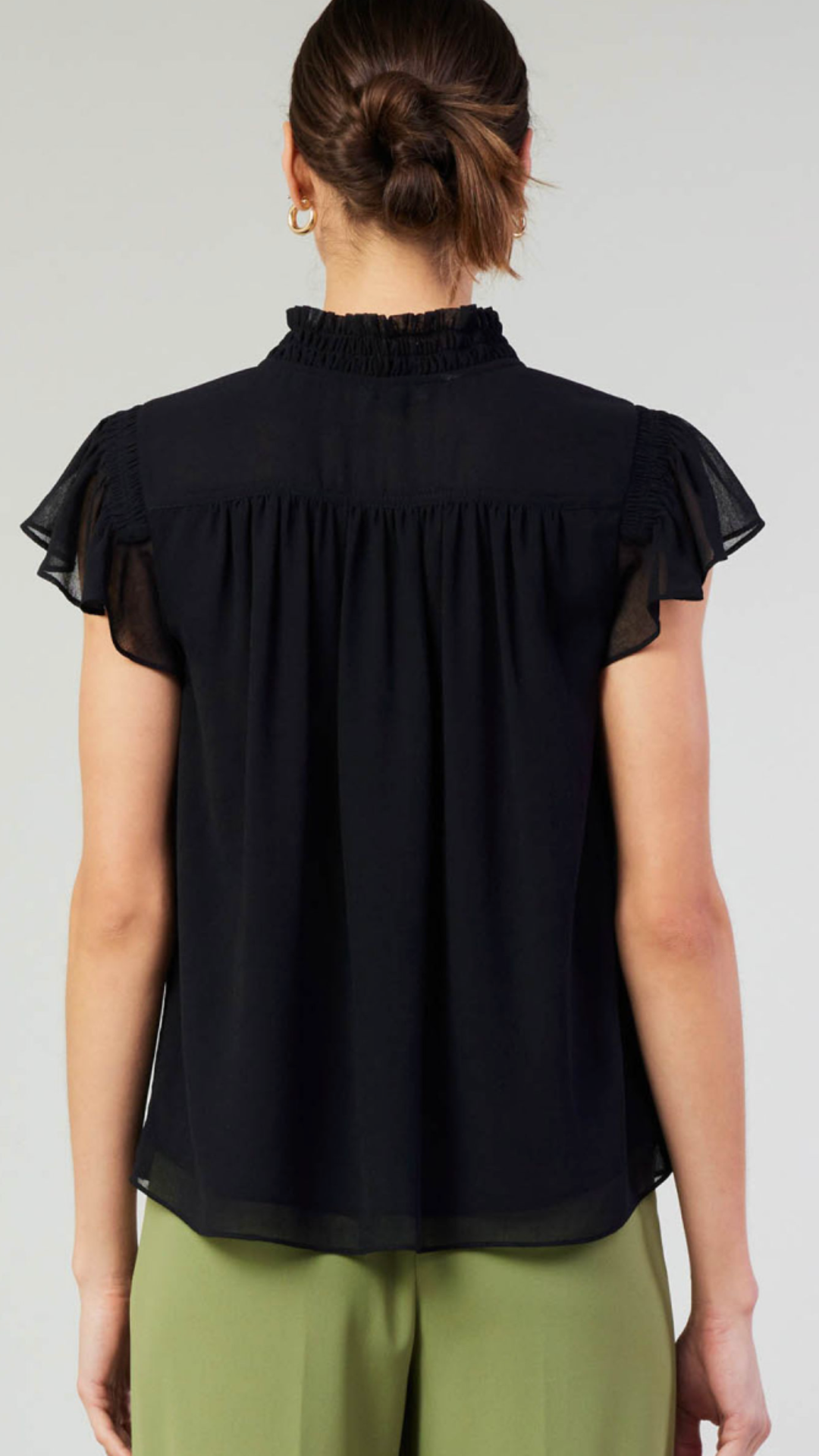 Split Neck Tie Blouse With Ruffle Detail