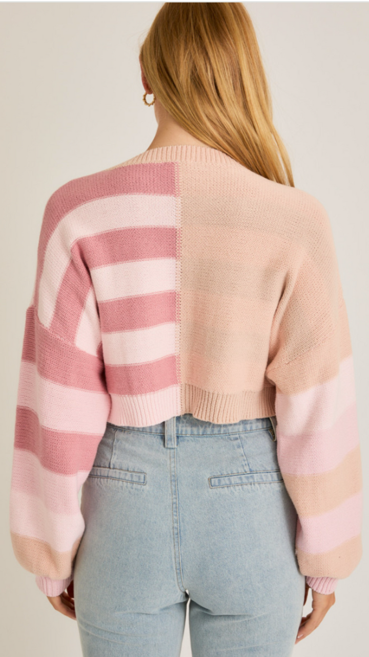 Light Pink Cropped Colorblock Sweater