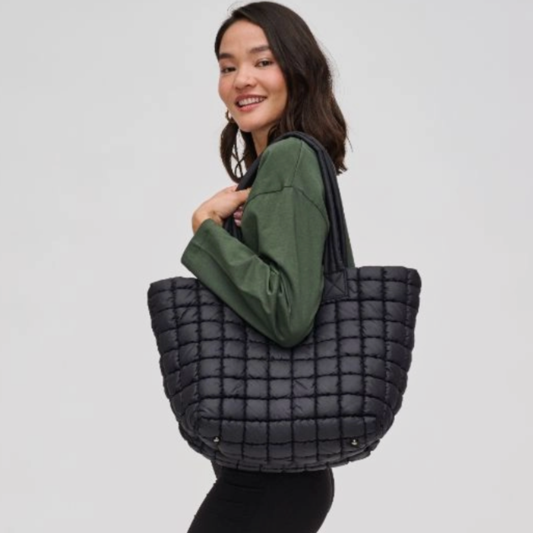 Black Quilted Puffer Nylon Tote