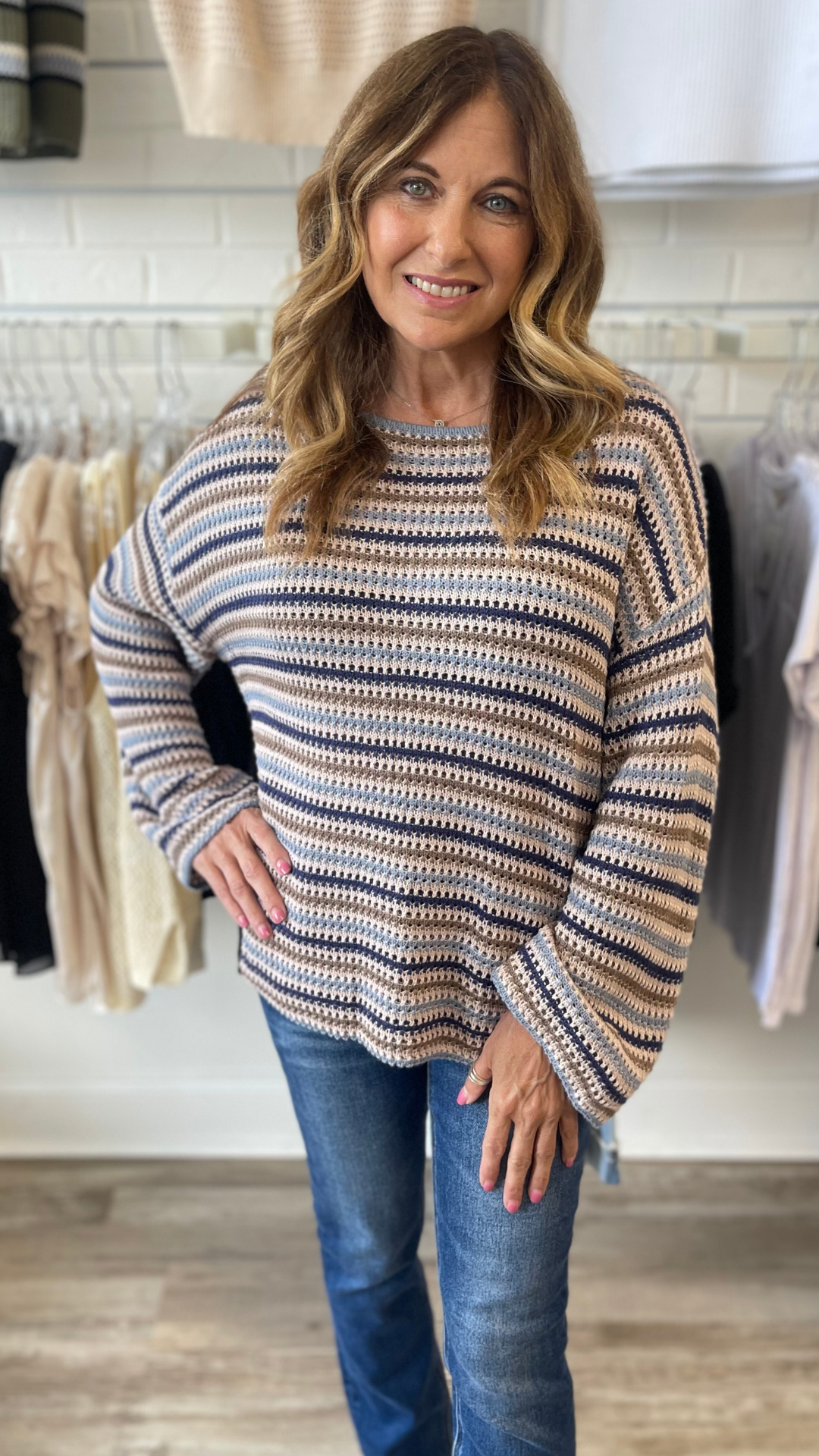 Oversized Boat Neck Stripe Sweater