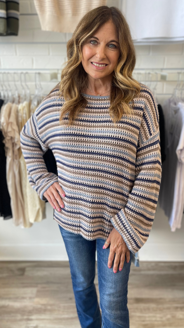 Oversized Boat Neck Stripe Sweater