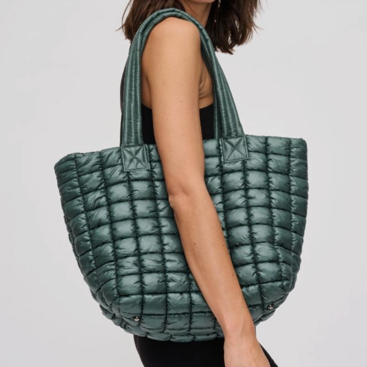 Hunter Green Quilted Puffer Nylon Tote