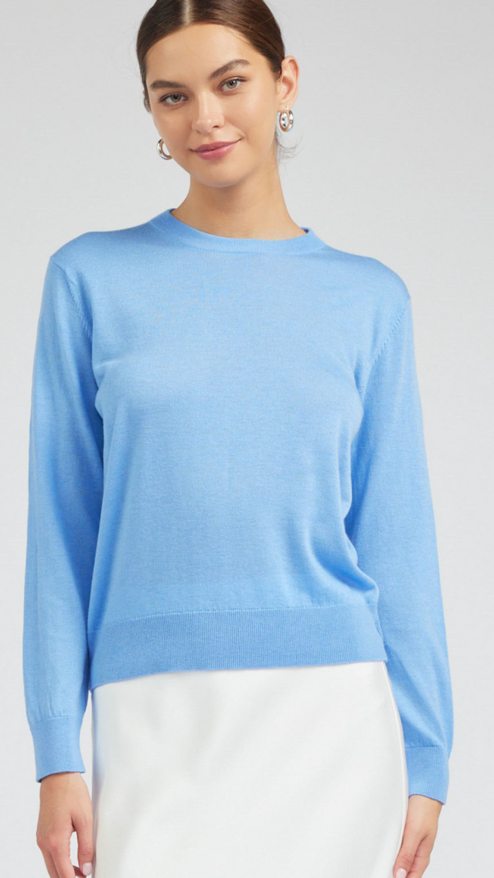 Azure Blue Round Neck Pullover Sweater