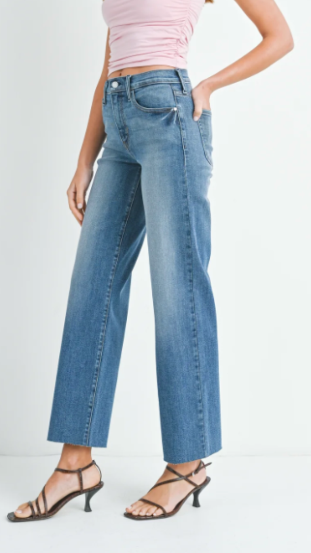 Mid Rise Medium Wash Slim Palazzo Jeans