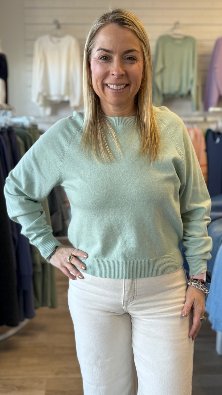 Aquamarine Crew Neck Raglan Sleeve Sweater