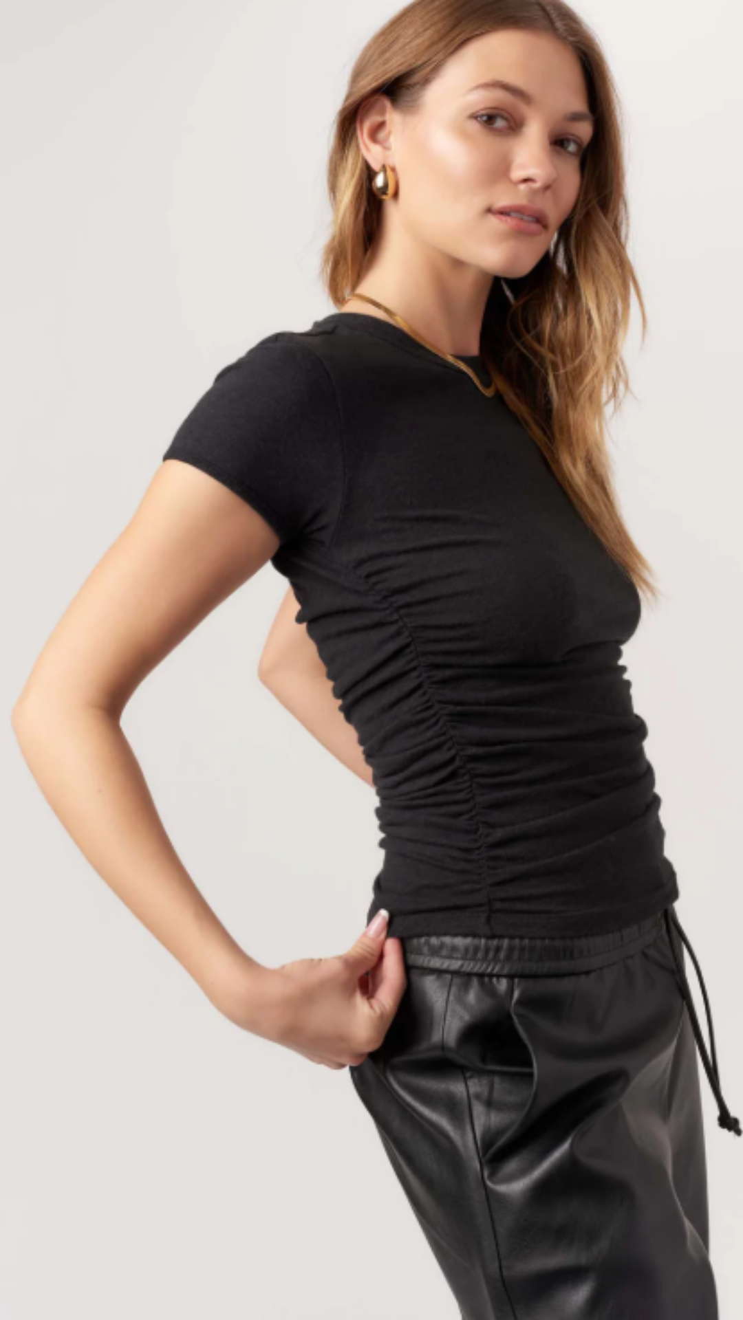 Black Izzie Ruched Baby Tee