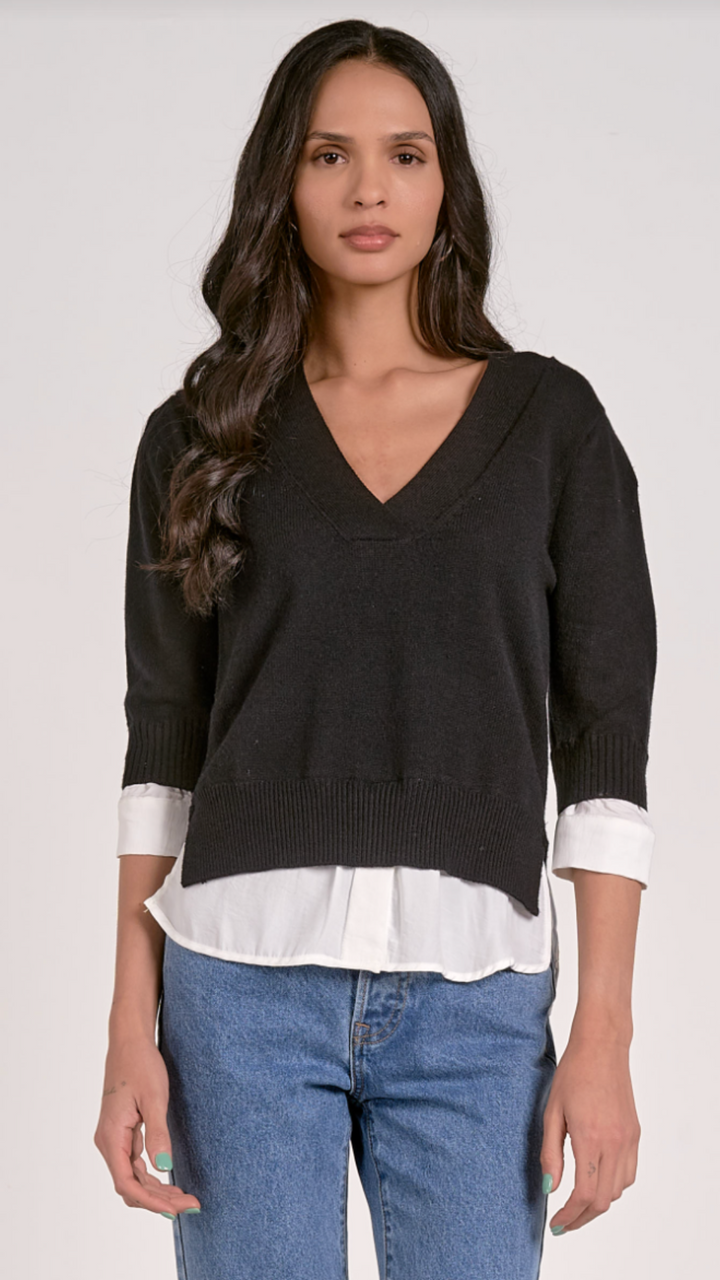 Black Layered Quarter Sleeve Sweater