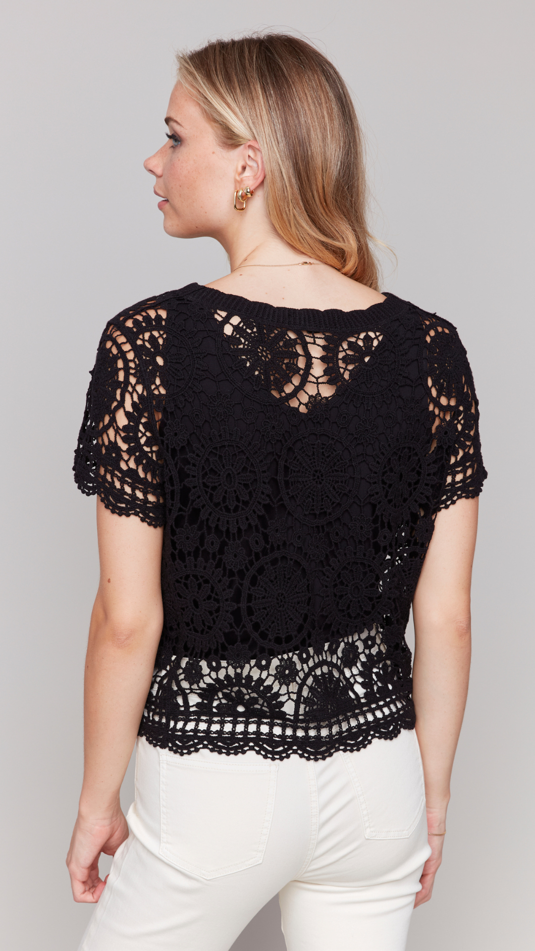 Black Crochet Bolero Top