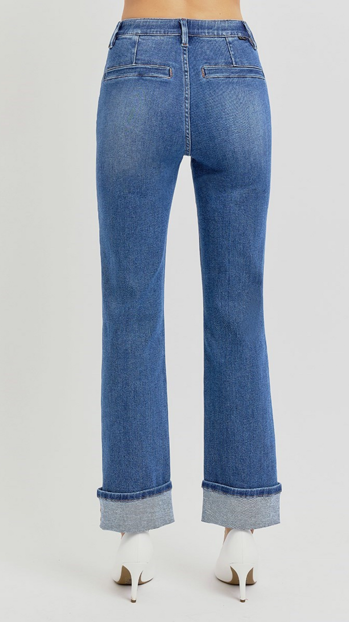 High Rise Slim Straight Patch Pocket Jeans