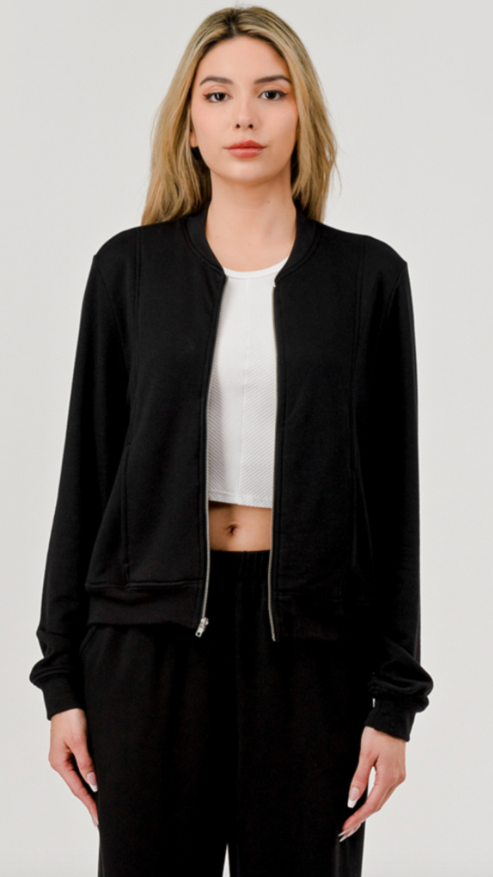 Black Soft French Terry Zip Up Jacket