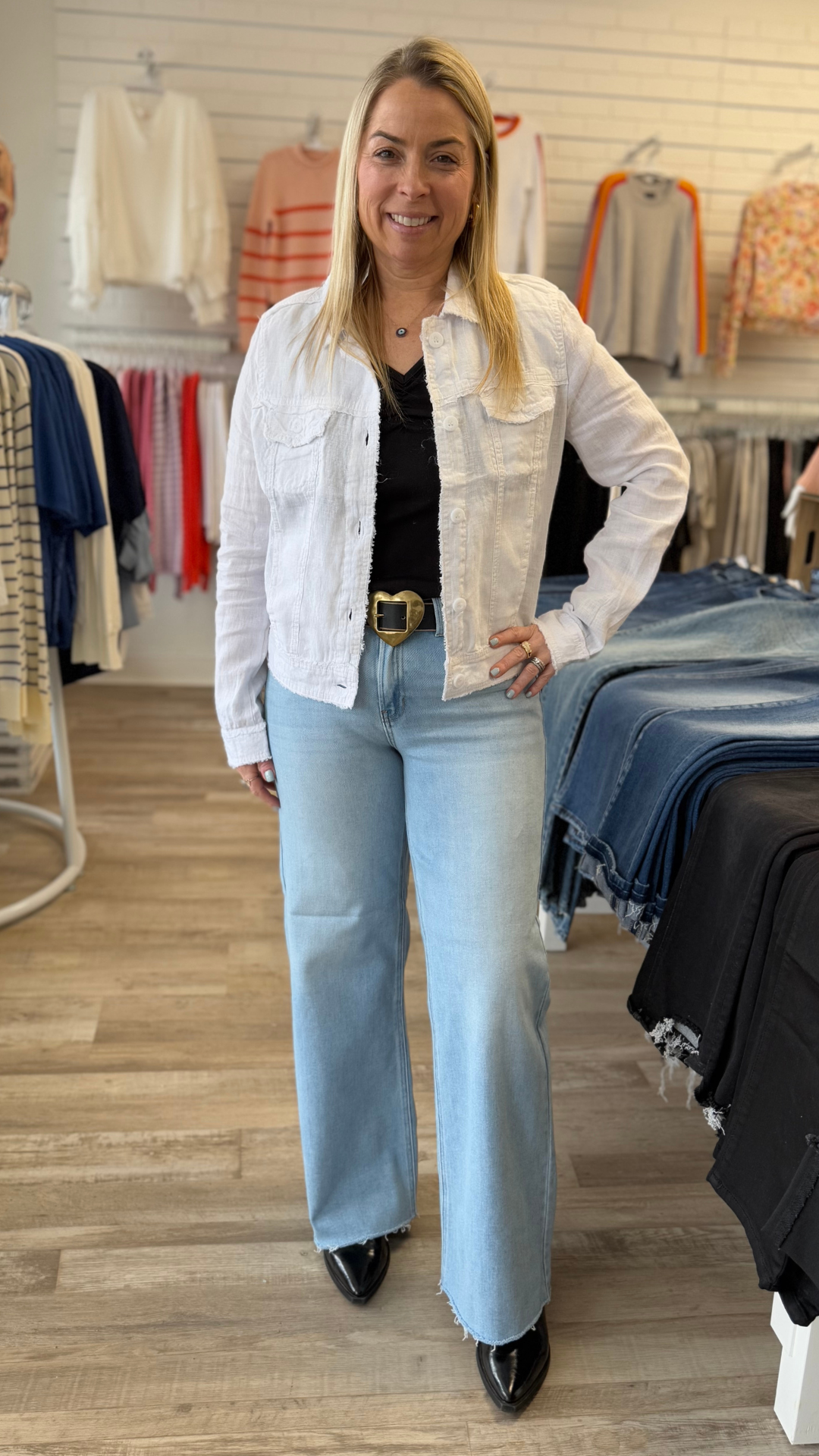 Mid Rise Light Wash Full Length Wide Leg Jeans