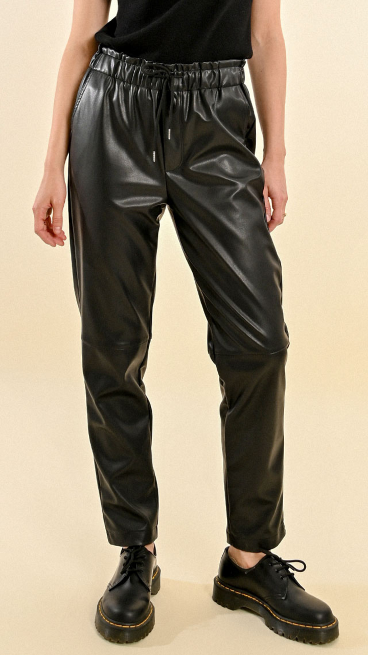 Black PU Drawstring Pants