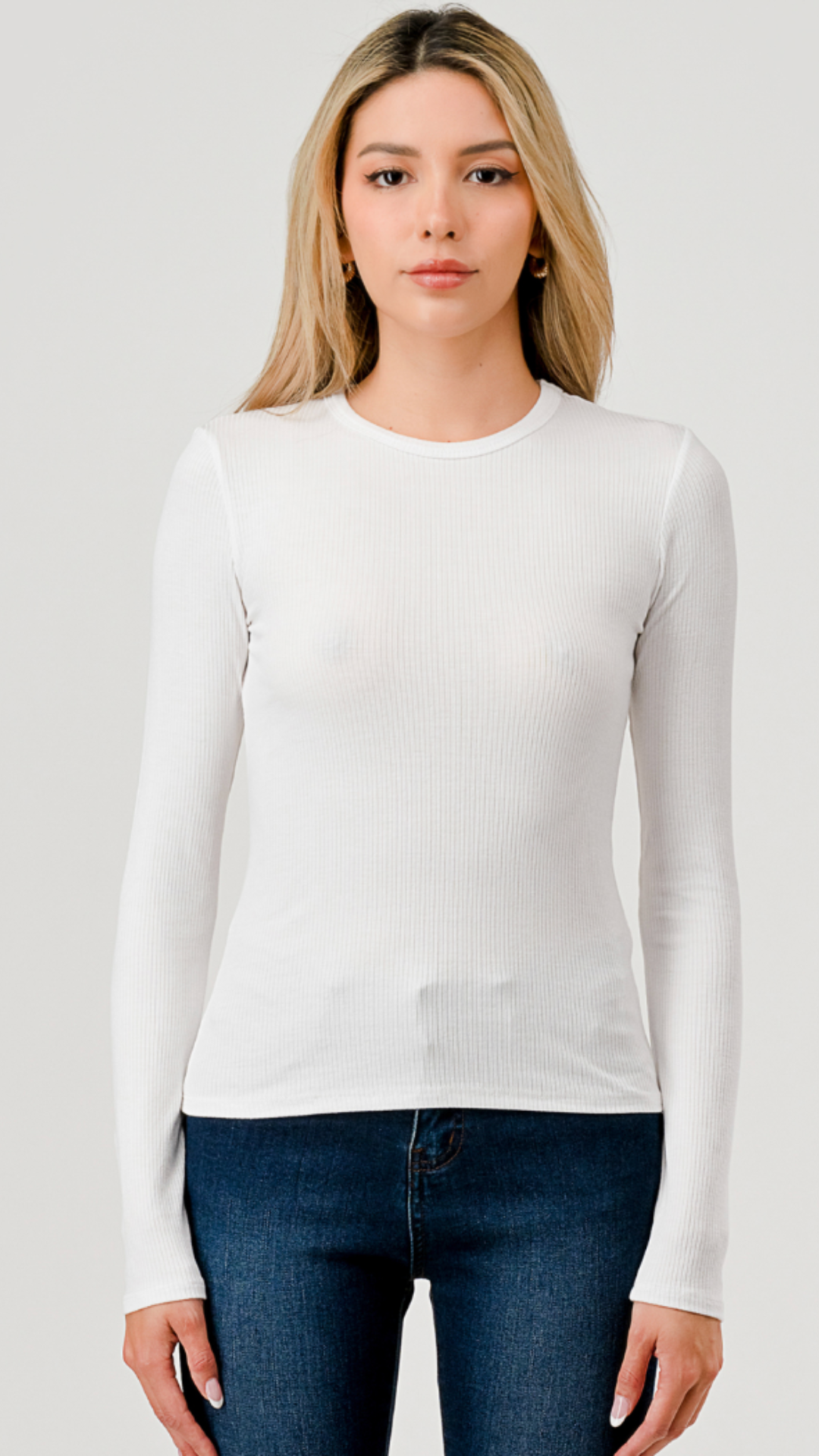 White Ribbed Long Sleeve