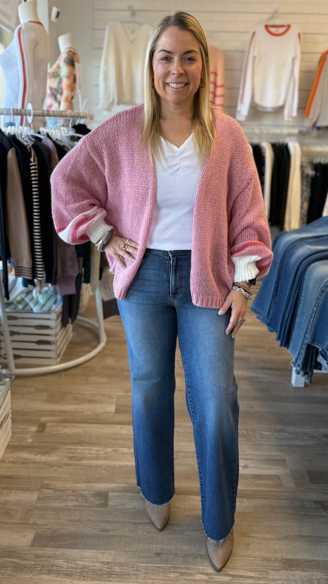 Pink Loose Fit Knit Sweater Cardigan