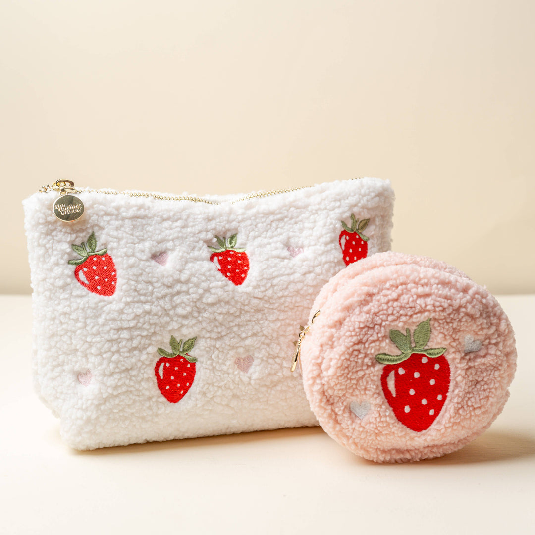 Circle Strawberries Teddy Pouch