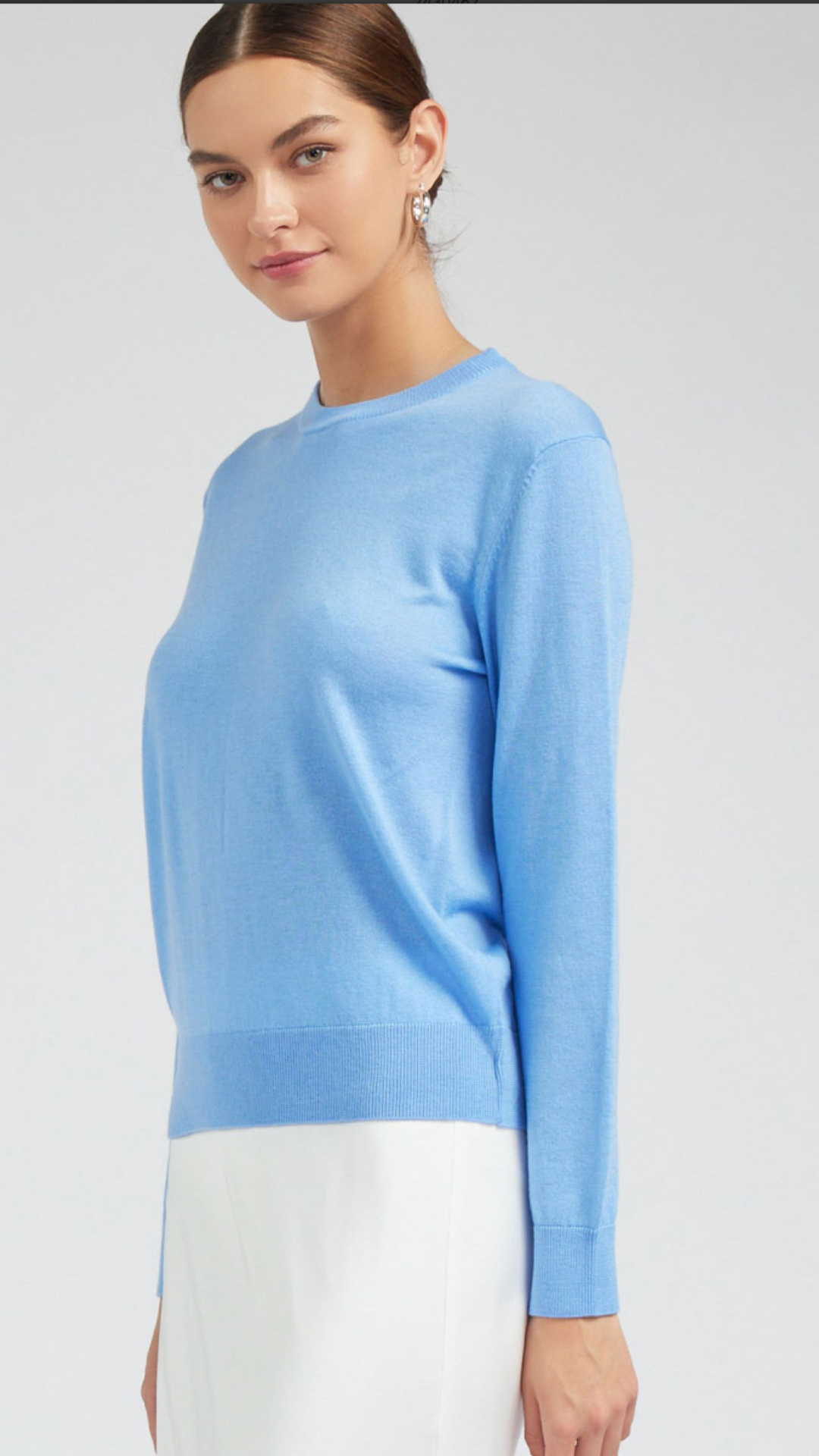 Azure Blue Round Neck Pullover Sweater