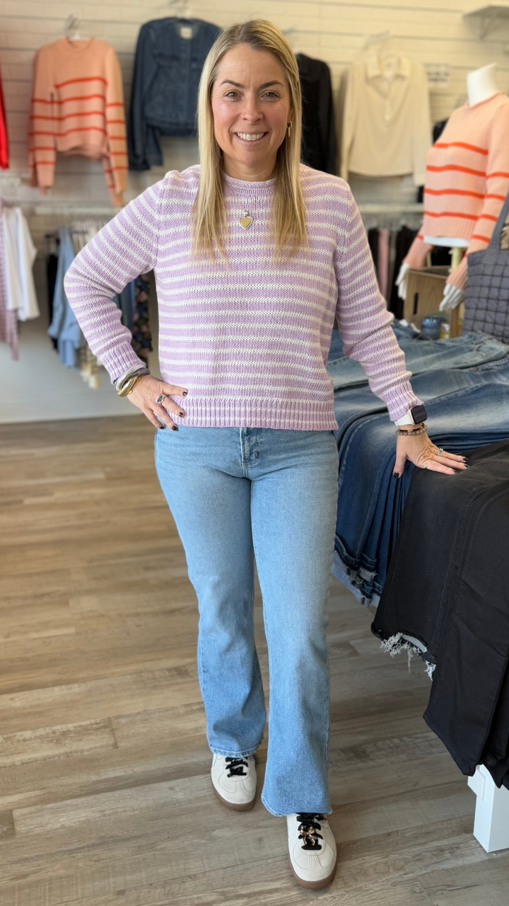 Lilac And White Stripe Knit Cotton Sweater