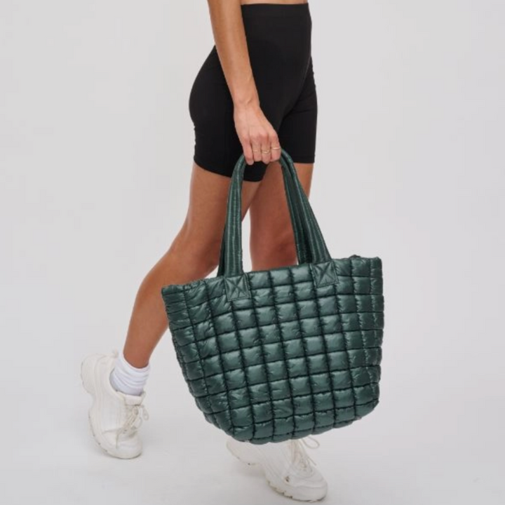 Hunter Green Quilted Puffer Nylon Tote