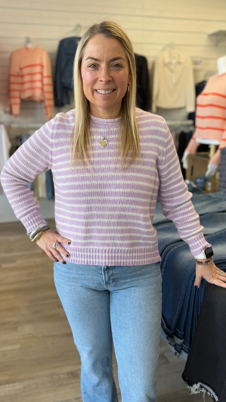 Lilac And White Stripe Knit Cotton Sweater