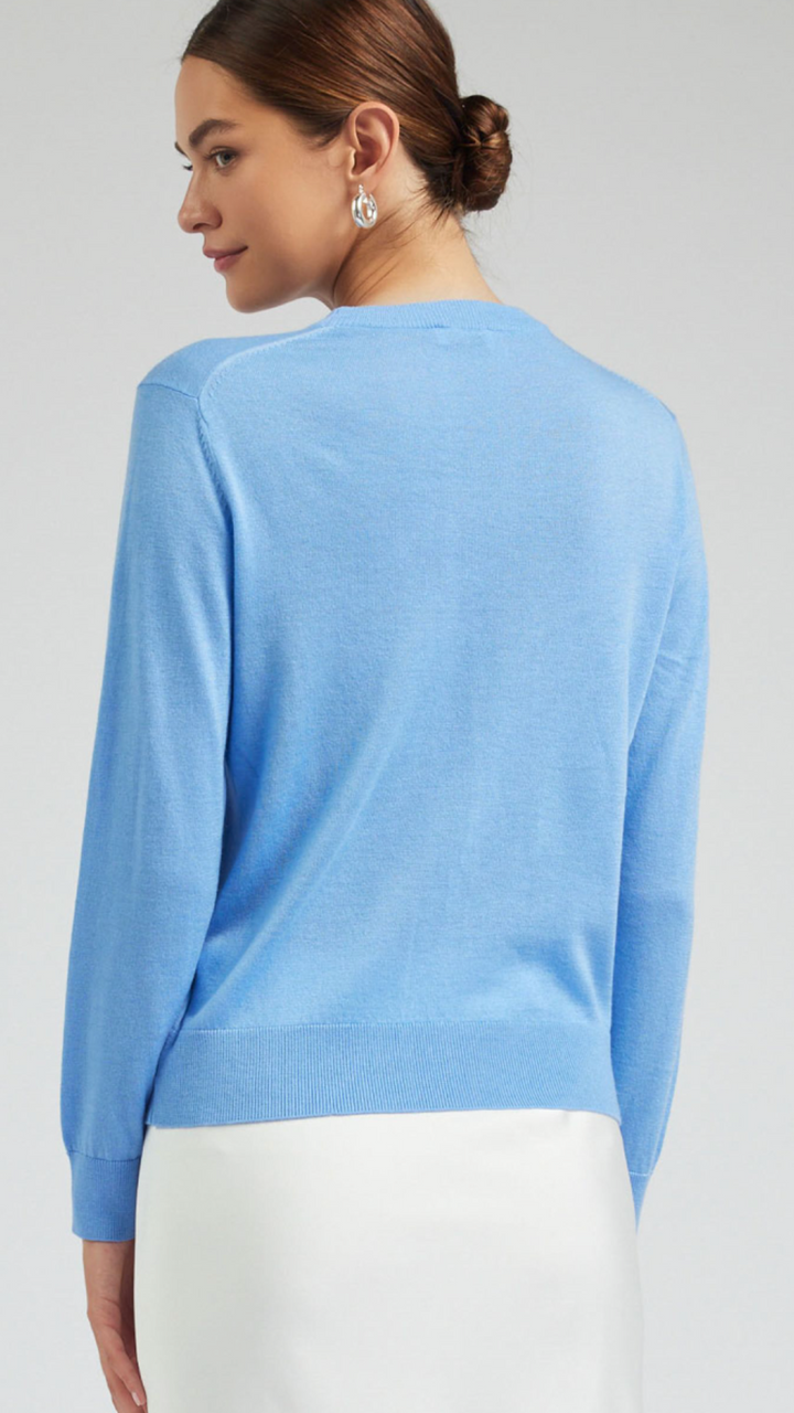 Azure Blue Round Neck Pullover Sweater