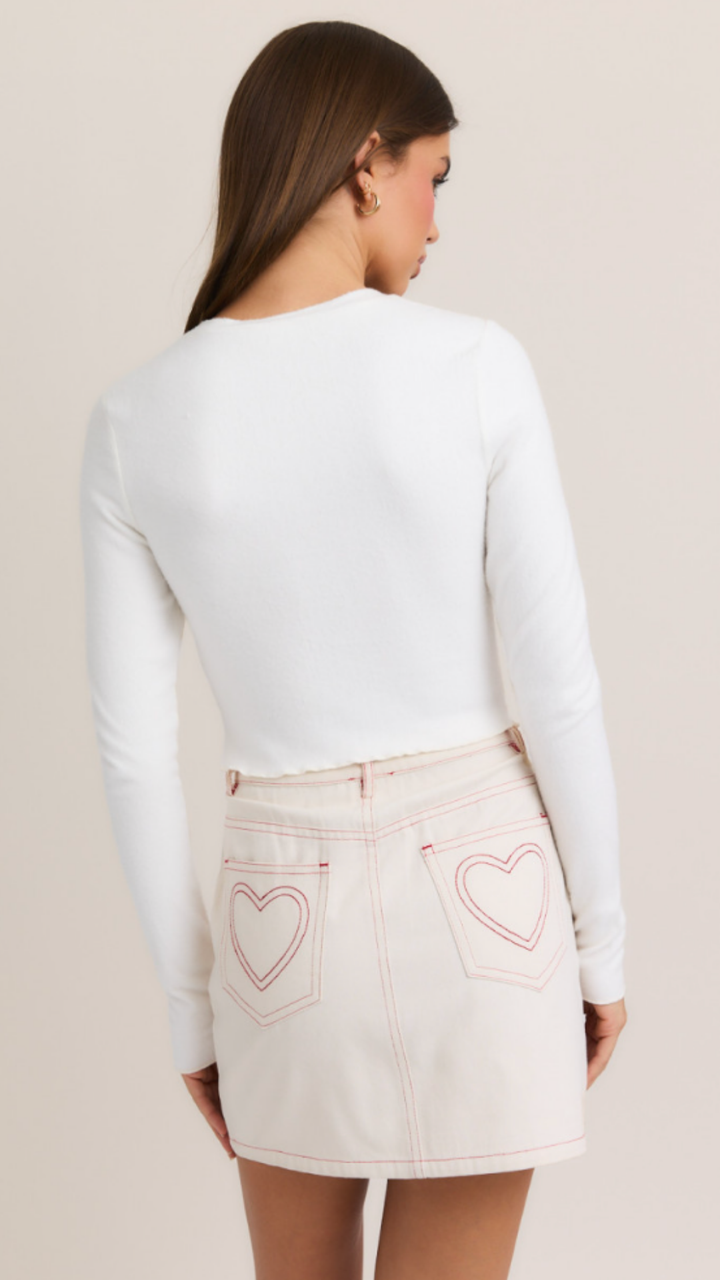 Heart Embroidered Soft Long Sleeve Top