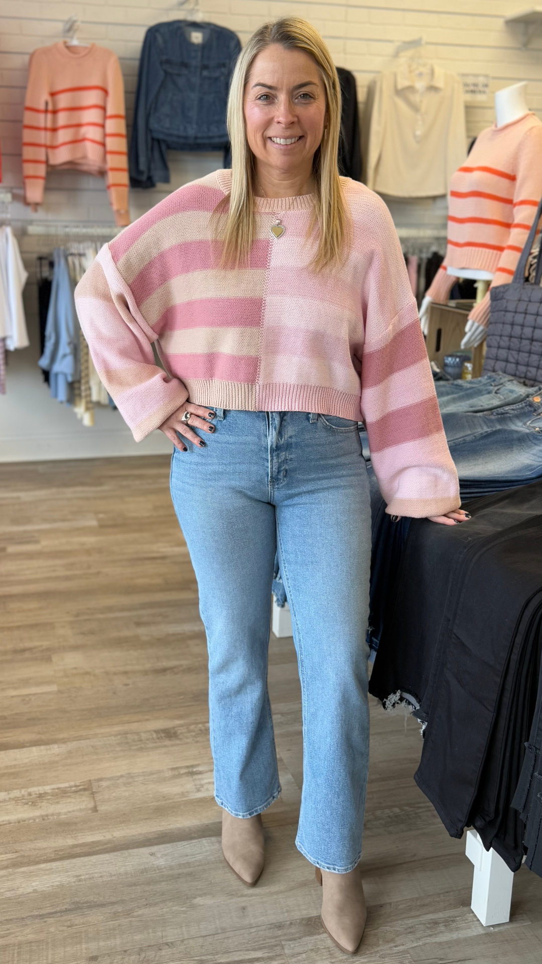 Light Pink Cropped Colorblock Sweater