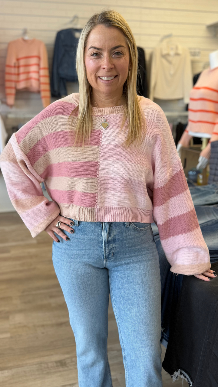 Light Pink Cropped Colorblock Sweater