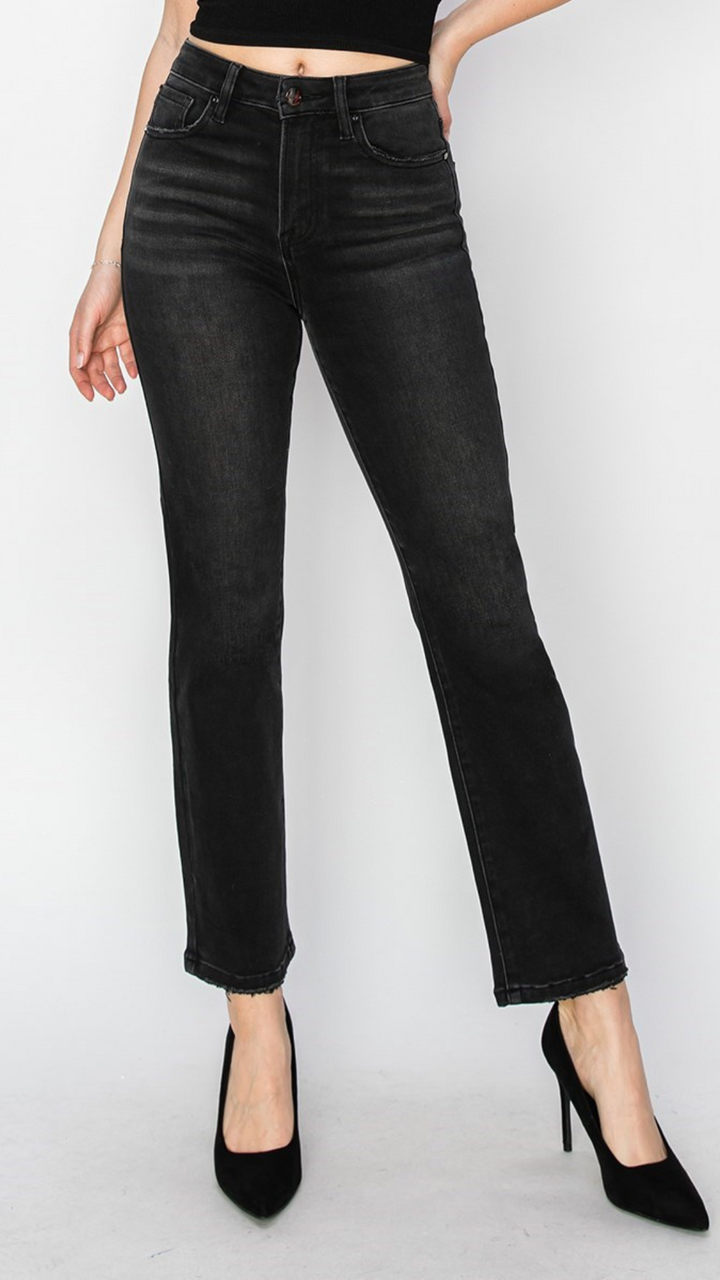 Black High Rise Crop Straight Jeans