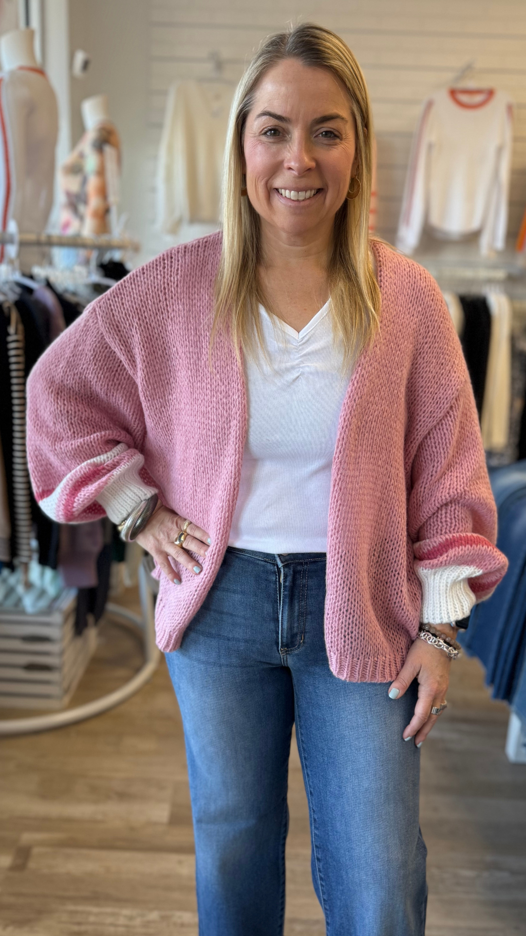 Pink Loose Fit Knit Sweater Cardigan