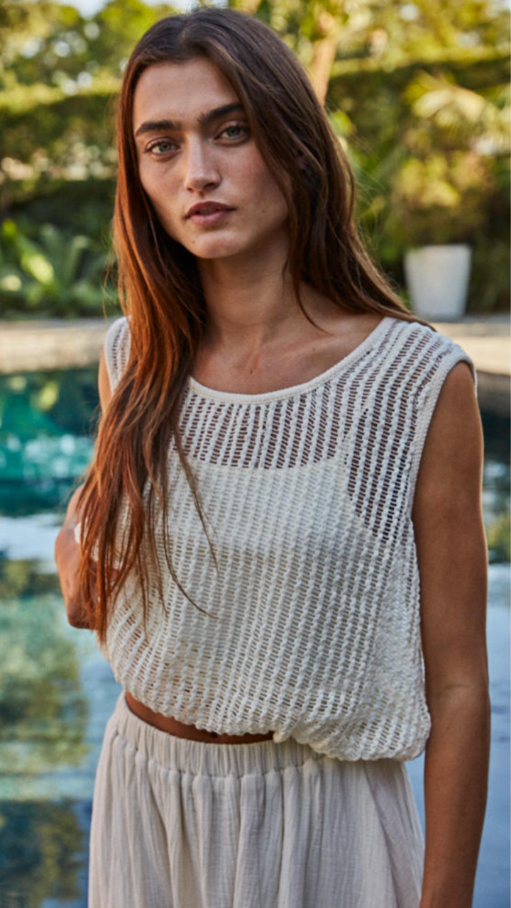 Bubble Hem Open Knit Top With Cami Insert