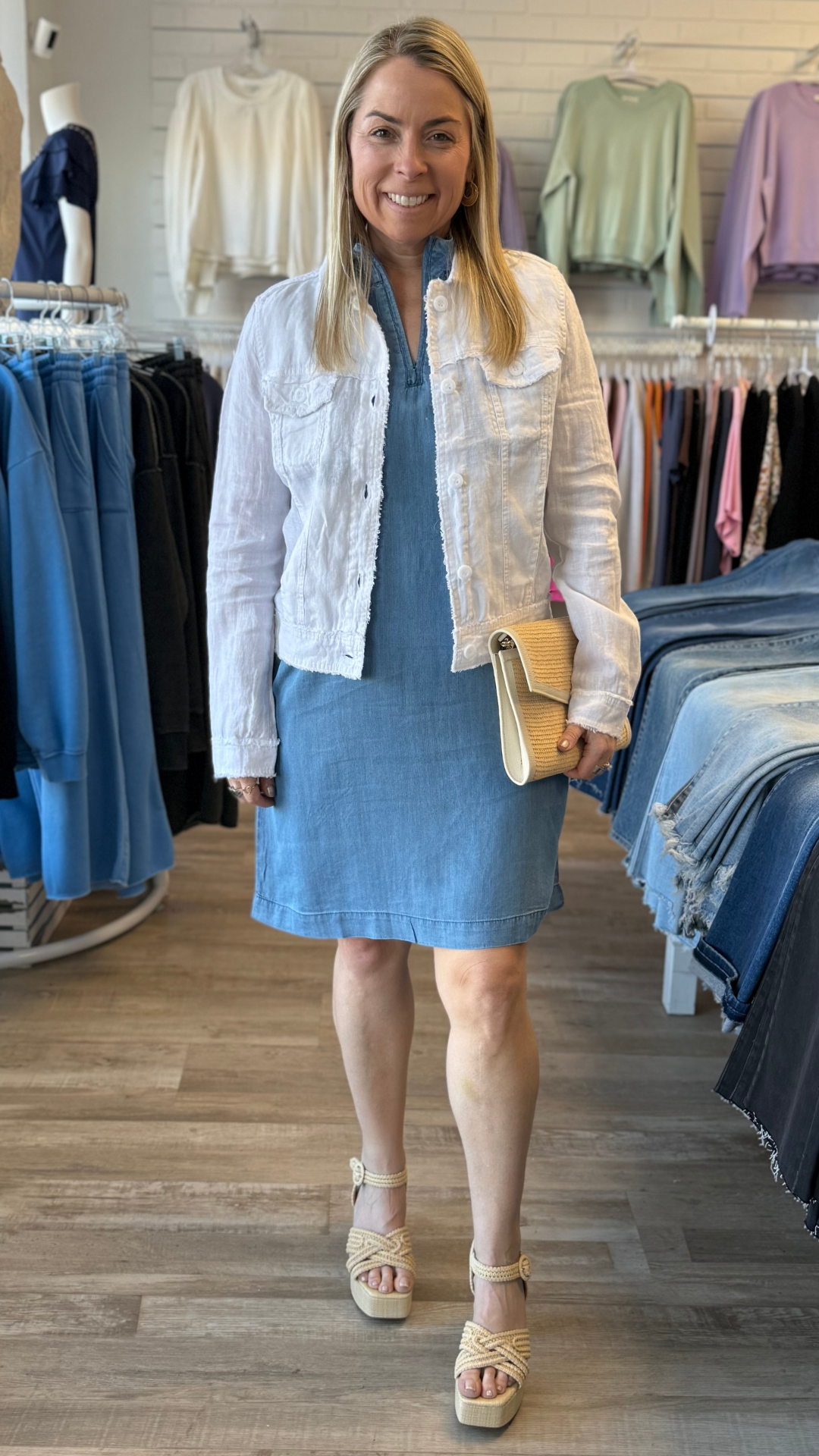 Chambray Sleeveless Zip Up Dress