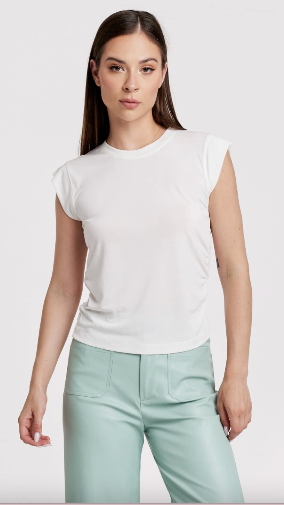 White Soft Side Shirred Muscle Tee