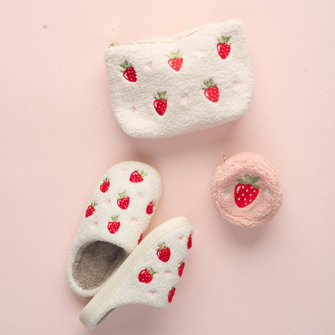 Circle Strawberries Teddy Pouch