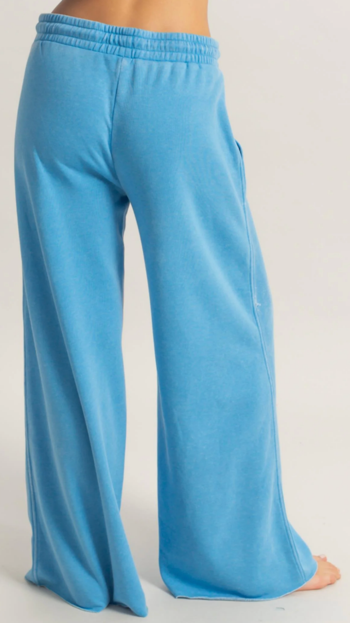 Blue High Rise Wide Leg Drawstring Pants